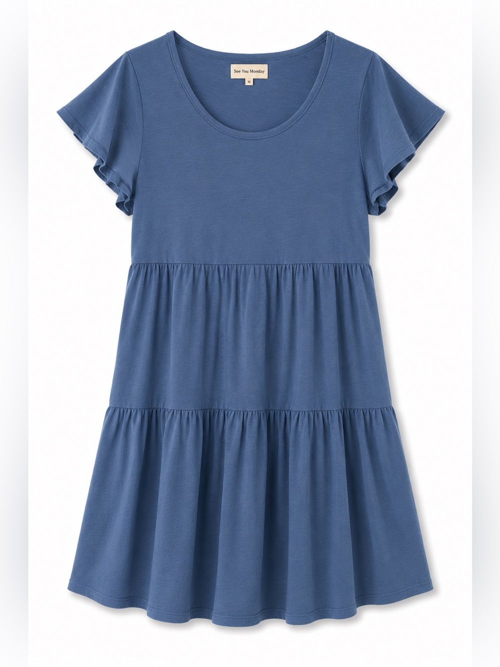 See You Monday Blue Tiered Short Sleeve Dress